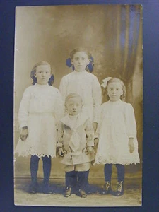 Children Girls & Boy Dress Antique Black & White Real Photo Postcard RPPC c1910 - Picture 1 of 2