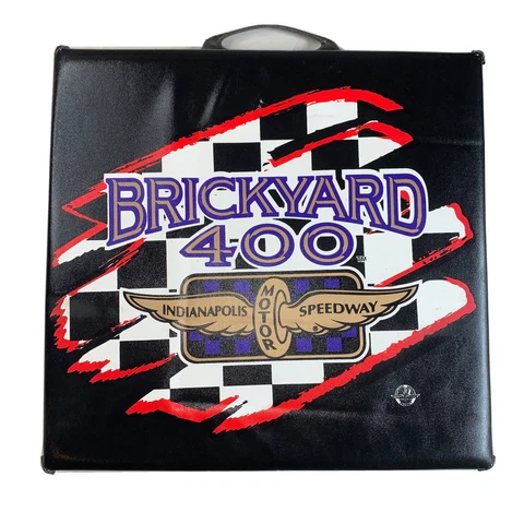 Vintage INDIANAPOLIS MOTOR SPEEDWAY Black Vinyl Foam Seat Cushion Checker Flag Cover