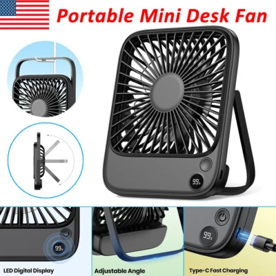 USB Desktop Fan 4 Speeds Rechargeable Portable Folding Table Mini Fan 5000mAh - Image 1 of 4
