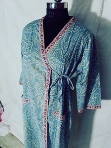 New kaftan Dress AAA Quality Fabric Hand Block Floral Print kimono bathrobes,  - Picture 1 of 9
