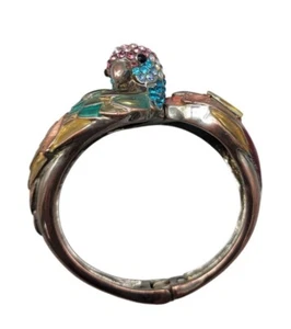 Betsey Johnson Parrot Head Bracelet Rhinestone Enamel Hinged Magnet Clamper 6.5" - Picture 1 of 20