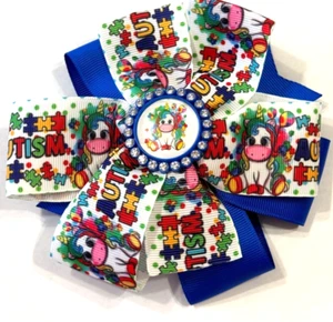 Beautiful Autism Unicorn Inspired hair bow for girls. - Picture 1 of 3