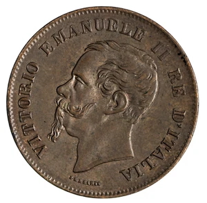 ITALY. Kingdom  Emanuele II 1861-M 5 Centesimi, 5.00 gr., 25.1  mm AU KM-3.2 - Picture 1 of 3