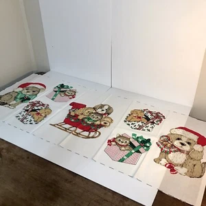 Vtg Puppy Dog Kitty Cat Christmas Fabric Panels Pillow Wamsutta Hallmark 44x18 - Picture 1 of 9