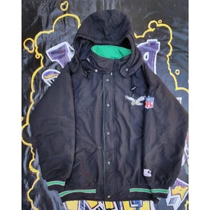 Chaqueta acolchada vintage Eagles Starter negra verde años 90 M  - Imagen 1 de 7