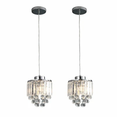 2 PCS Chandelier Crystal Pendant Light Kitchen Hanging Ceiling Lamp Fixture E26 - Image 1 of 4