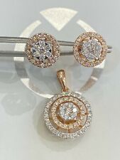 Pave 1,65 Cts Rund Brilliant Cut Diamanten Anhänger Ohrringe Set In 585 14K Gold