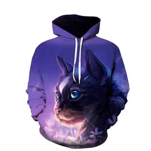 Starry Nights Cat 3D Printed Casual Hoodie with Long Sleeves and Round Neck for - Picture 1 of 65