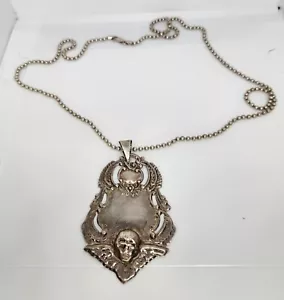 Large Vtg Sterling Silver 925 Art Nouveau Angel Cherub Pendant Ball Chain Italy - Picture 1 of 8