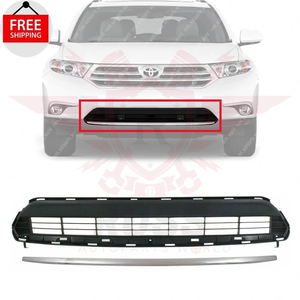 New Front Bumper Lower Grille & Chrome Molding Fits 2011-2013 Toyota Highlander Foto 1 de 4
