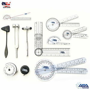 Goniometer Physical Therapy Complete Set W/Bonus Reflex Hammer Including 12,8,6