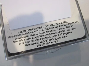ISOWAVE LASER COMPONENT - OPTICAL ISOLATOR MODEL # I-850-LM-1.4-4-WP-CLIP-90 - Picture 1 of 3