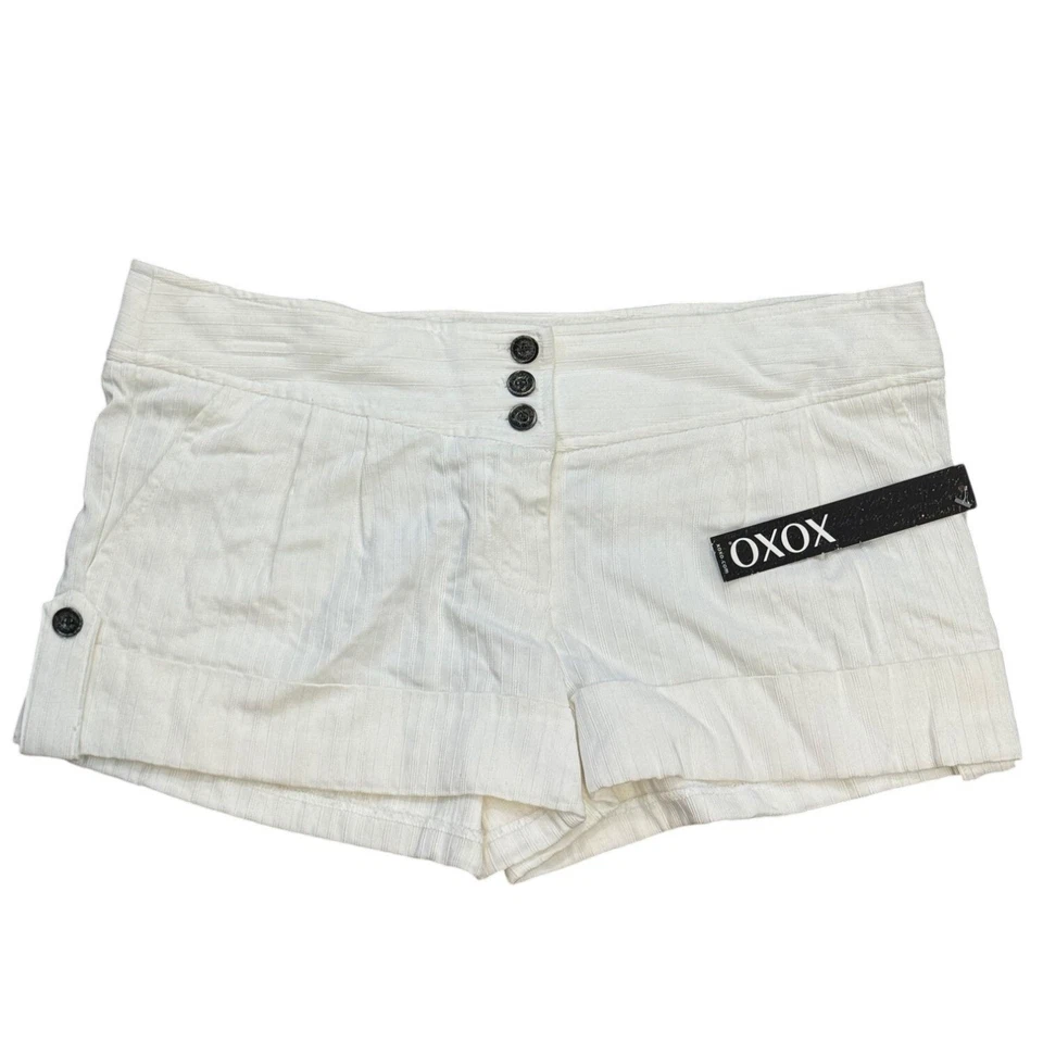 Pantalones cortos de talle alto vintage Y2K Xoxo para mujer mezcla de lino blanco talla 11/12 con trasero Foto 1 de 4