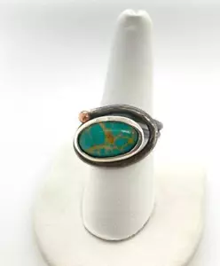 Anillo Remolino Artesano Abstracto Modernista Verde Turquesa Plata Esterlina Talla 8.5 - Imagen 1 de 7