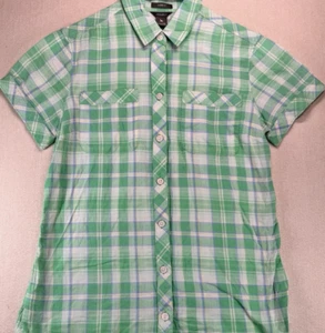 Eddie Bauer Cotton Shirt XS Men's Bright Green Madras Plaid Short Sleeve Lightw. - Picture 1 of 9