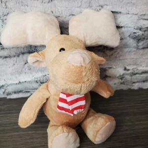 Ferrero Kinder Moose Reindeer Plush Tan 12" Stuffed Animal Toy Striped Scarf EUC - Picture 1 of 7