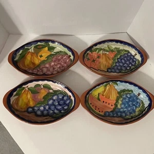 Set of 4 Handpainted Casserole Dish Made In Portugal - Multicolor Fruit Pattern - Picture 1 of 10