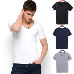 Seamless Ice Silk Mens Undershirt Cool Short Sleeve Top T Shirt Slim Sleepwear - Picture 1 of 19