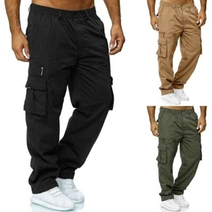 Mens Stretch Cargo Combat Work Pants Multi Pockets Elastic Waist Casual Trousers - Picture 1 of 16