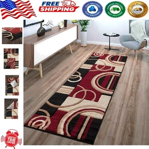 High Pile 2' x 7' Dark Red Area Rug - Fluffy Comfort for Living & Dining Spaces - Picture 1 of 7