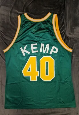 SHAWN KEMP Seattle Supersonics Vintage Champion Green Jersey 48 NBA Signed Auto - Image 1 of 4