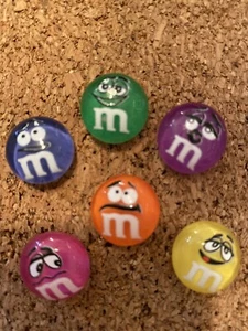 Set of 6 CLEAR M CANDY W/FACES bulletin board pushpins, thumbtacks, or magnets - Picture 1 of 11