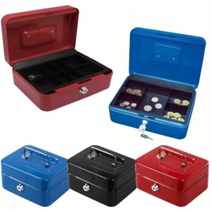 Caja de efectivo de metal depósito bancario de dinero caja fuerte de seguridad de hojalata llave pequeña bloqueable - Imagen 1 de 7