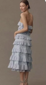 Anthropologie BHLDN Cami Strapless Tiered Chiffon Lace Midi Dress Blue Medium - Picture 1 of 9