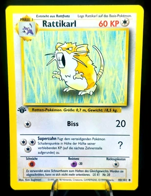Pokemon Card - German 1st Edition Rattikarl (40/102) Base Set Uncommon ***NM*** - Image 1 of 2
