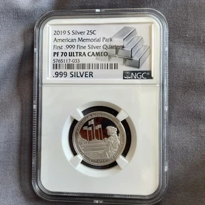 2019 Silver $.25 American Memorial Park Proof 70 Ultra Cameo Graded By Ngc - Picture 1 of 2