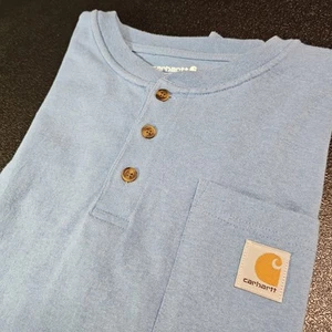 Carhartt Mens K84 SZ Large S/S Loose Fit Workwear Pocket Henley Blue T-Shirt - Picture 1 of 13