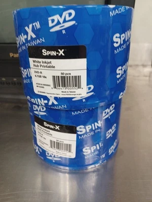 100 Spin-X DVD-R DVD White Inkjet HUB Print Blank media Disc 16X 4.7GB Spinx - Image 1 of 4