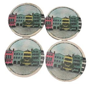 Rainbow Row Charleston,SC set of 4 Melamine Coasters and caddy - Picture 1 of 4
