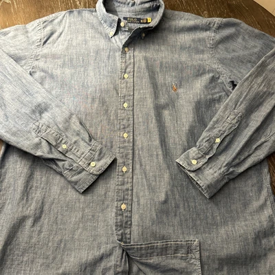 Polo Ralph Lauren Shirt Mens XLT Blue Chambray Button Down Long Sleeve Pony - Image 1 of 4