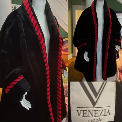 Vintage 90s Black Red Trim Faux Fur USA 1sz To XL - Image 1 of 4