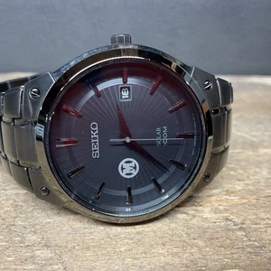 Seiko Men’s Black Solar SNE325 100M W/ Custom M Logo 10 Bar - Picture 1 of 6