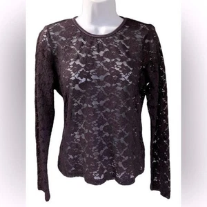 Laura Ashley Plum See Through Lace Top Gr. S Lila Stretch Goth Romantik Bluse - Bild 1 von 5