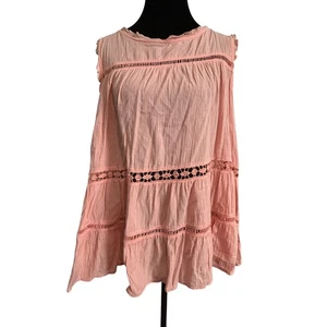 LOFT Pink Boho Tiered Blouse Medium Flowy Feminine Cottagecore Style - Picture 1 of 4