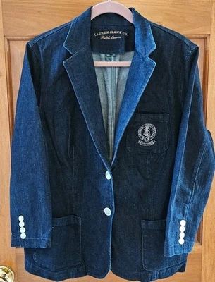 Vintage Ralph Lauren Jeans Co. Crest Blue Denim Jacket Coat 2 Button Plus sz 1X - Image 1 of 4