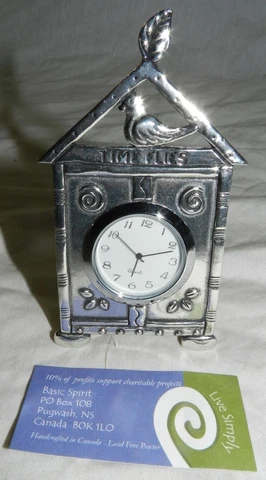 New in Box - Small Pewter Time Flies Desk Clock by Basic Spirit Cover