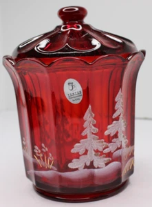 Fenton Panel Candy Box 7108 SQ rot handbemalt Weihnachten Cranberry Twyman - Bild 1 von 8