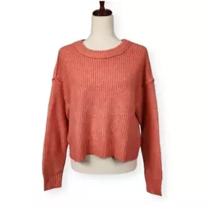 American Eagle Soft Knit Cropped Sweater Crewneck Long Sleeve Orange Size XS New - Picture 1 of 11