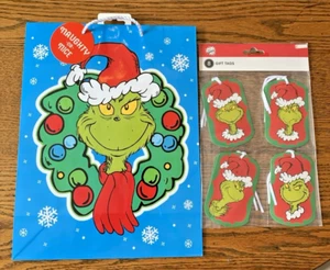 The GRINCH NEW Naughty/Nice Gift Bag 10inx4.5inx13in & Package of 8 Gift Tags - Picture 1 of 8