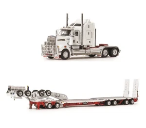 1:50 Scale Kenworth T909 / Drake 4×8 Swingwing Trailer and Dolly – White and Red - Picture 1 of 1
