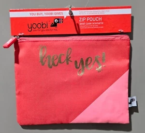 Yoobi Berry Red & Coral Pink Zippered Storage Craft Pouch w/ HECK YES Script - Picture 1 of 5