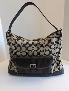 Coach Charlie Signature Python Hobo *Style #F32081* black leather and beige canv - Picture 1 of 14