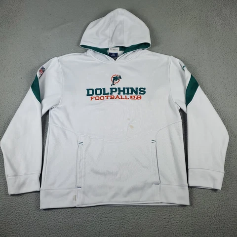Miami Dolphins Sweater Mens Medium Gray Pullover Hoodie Sweatshirt Football * Cover
