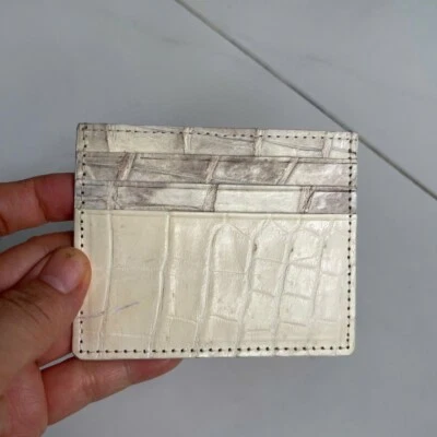 W hite  Genuine Doubleside EXOTIC Leather Skin Unisex Card Holder-Handmade - Image 1 of 4
