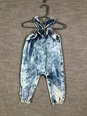 7 For All Mankind 连体裤女宝宝 12 个月蓝色酸洗无袖褶边 — 第 1/4 张图片