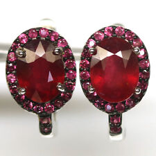 Heated 6 x 8 mm. Red Ruby & Pink Sapphire Earrings 925 Sterling Silver